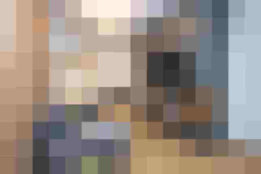 Modern suite with sofa, TV and wooden elements